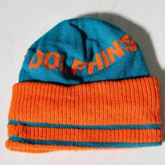 Miami Dolphins Beanie Wide Orange Brim - Throwback Style - Picture 2 of 2